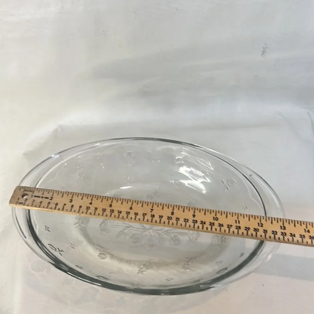 Savannah Serving Bowl Floral Flower Embossed Glass Handles 8 X 13 Inches